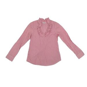 Gap Pink White Striped Ruffled Neck Long Sleeve Blouse Size Small Women's